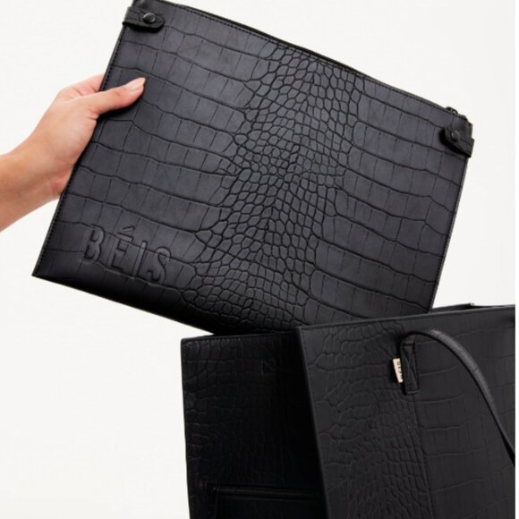 NWT Beis Large Work Tote in Black Croc - Picture 4 of 6